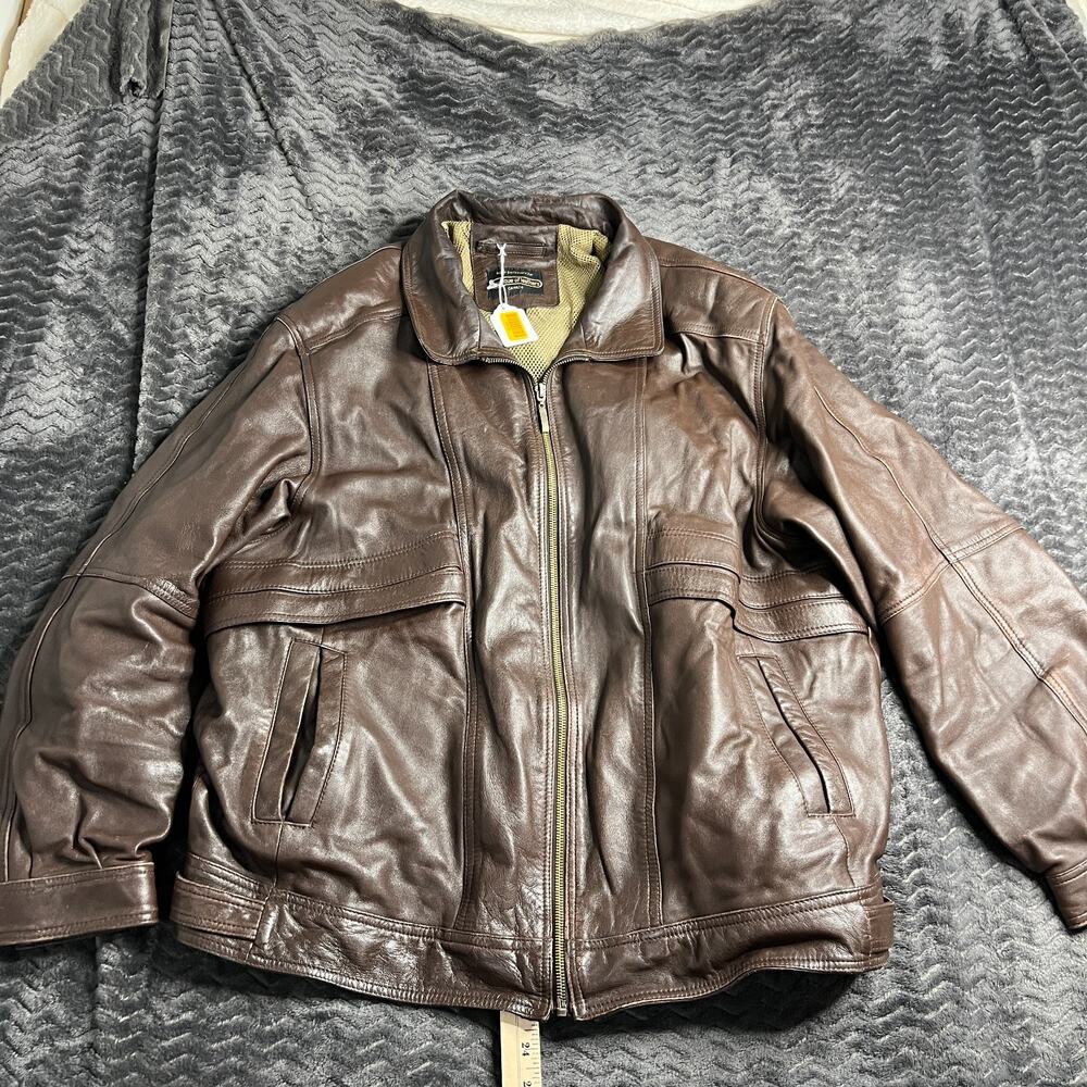 BOL Men's Double Collar Leather Bomber brown Jacket Boutique of leathers Size 46